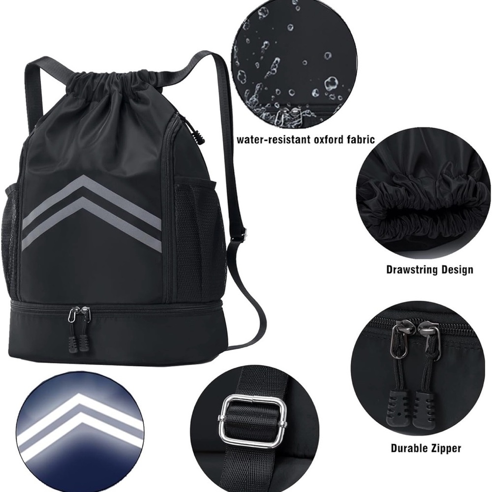 Black and Gray Drawstring Backpack - Picture 4 of 6